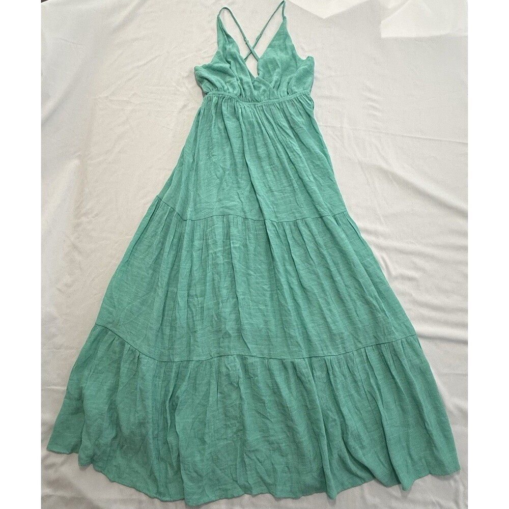 Timing Los Angeles Tiered Dress Women's Small Criss-Cross Back Maxi Jade Green